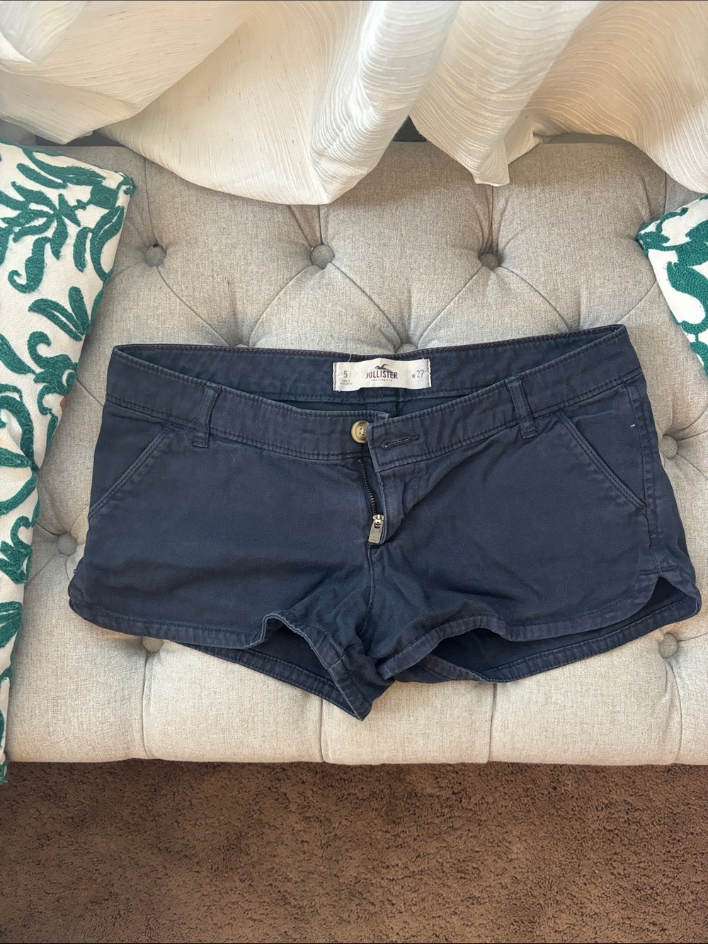 Hollister Women's Dark Blue Low-Rise Cotton Shorts